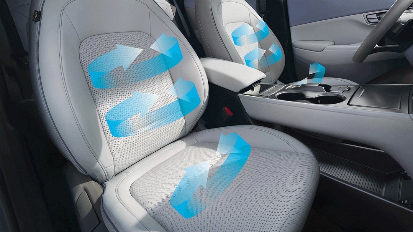 Sièges avant ventilés du Kona 2025 électrique.